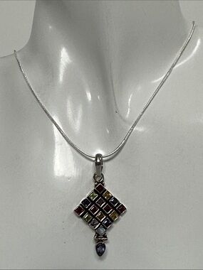 925 Sterling Silver Multic Gems Pendant Necklace